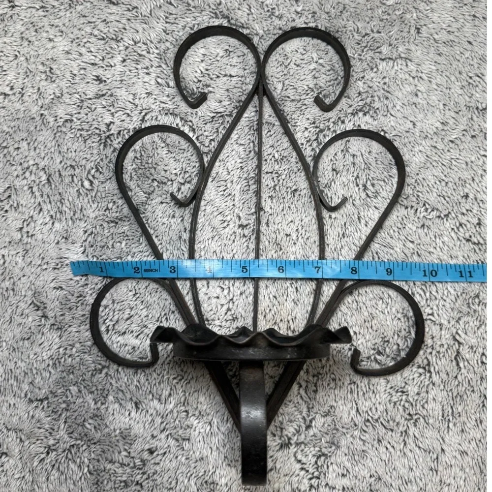 Vintage Wrought Iron Wall Sconce Scroll Black Metal Candle Holder 13